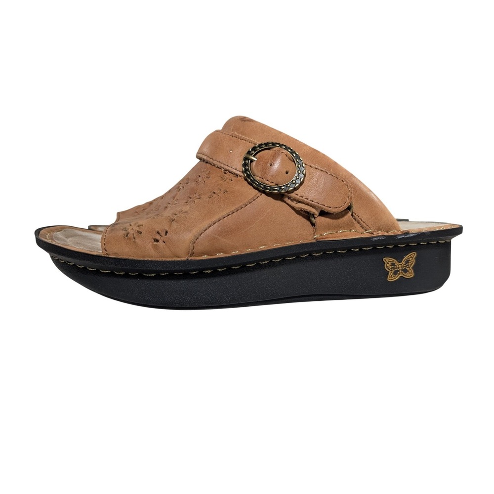 Alegria Kleo Tan Leather Floral Laser Cut Slide Sandals KLO-647 EU 39